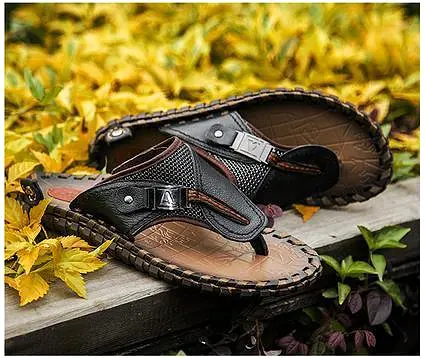 Luxury Men's Genuine Leather Beach Slippers