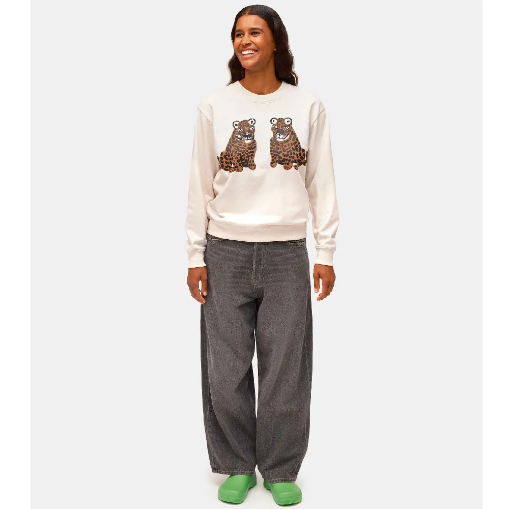 marimekko  |Crew Neck Leopard Patterns Long Sleeves Plain Cotton