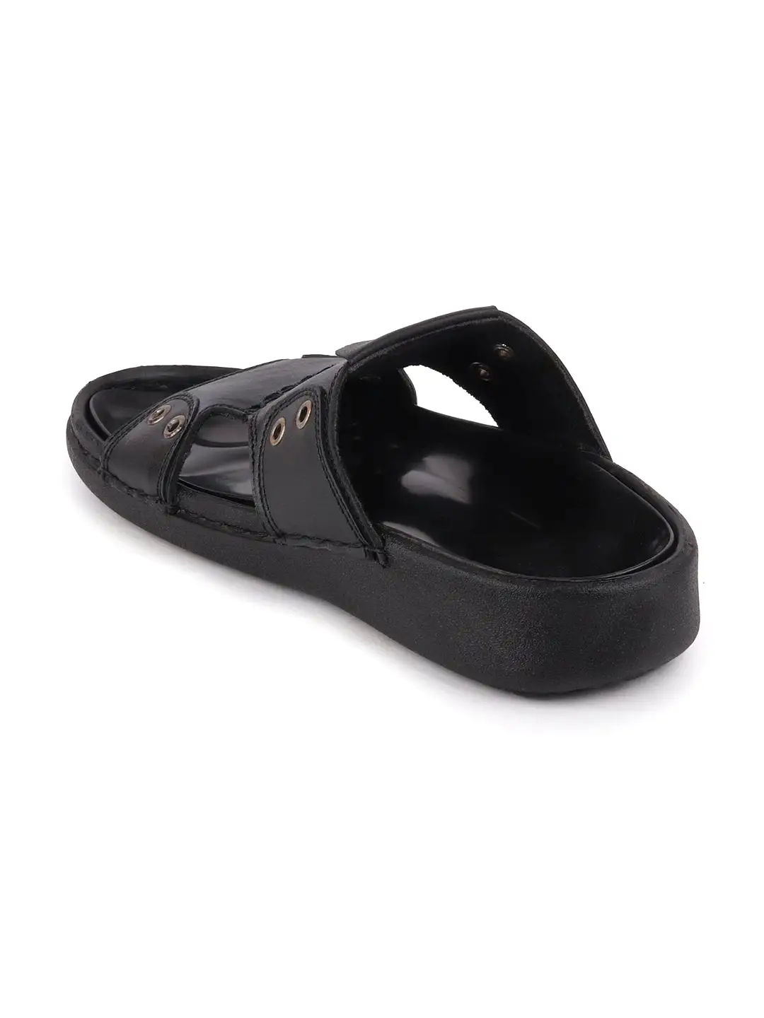 Men Black Casual Leather Slip-On Pad Slippers