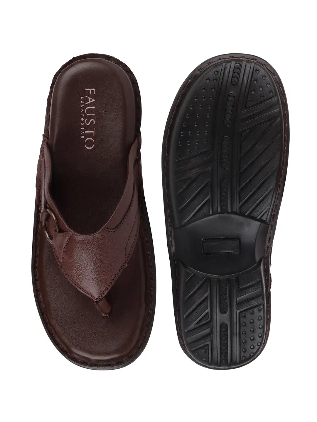 Men Brown Casual Leather Slip-On Outdoor Slippers