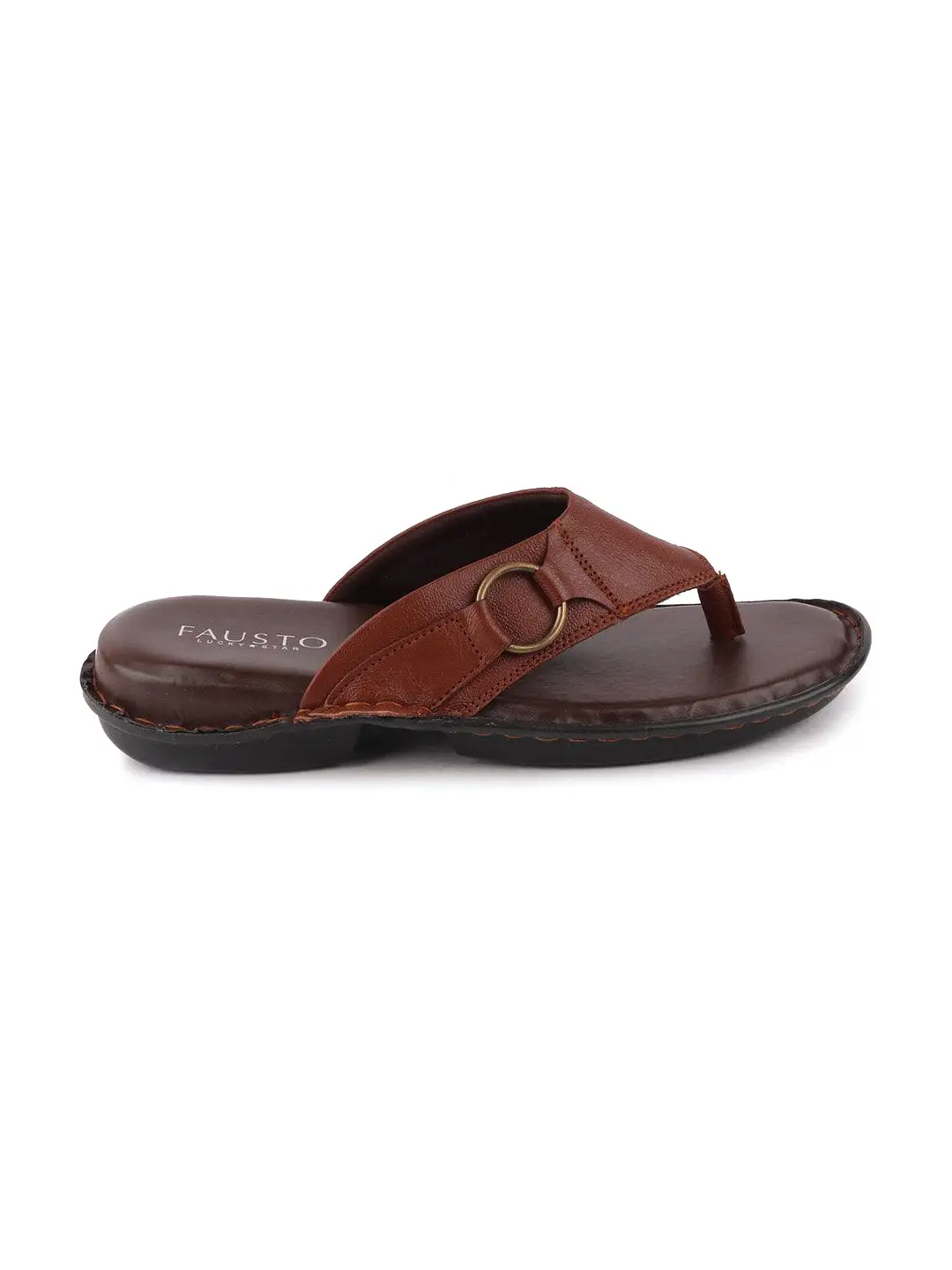 Men Tan Casual Leather Slip-On Outdoor Slippers