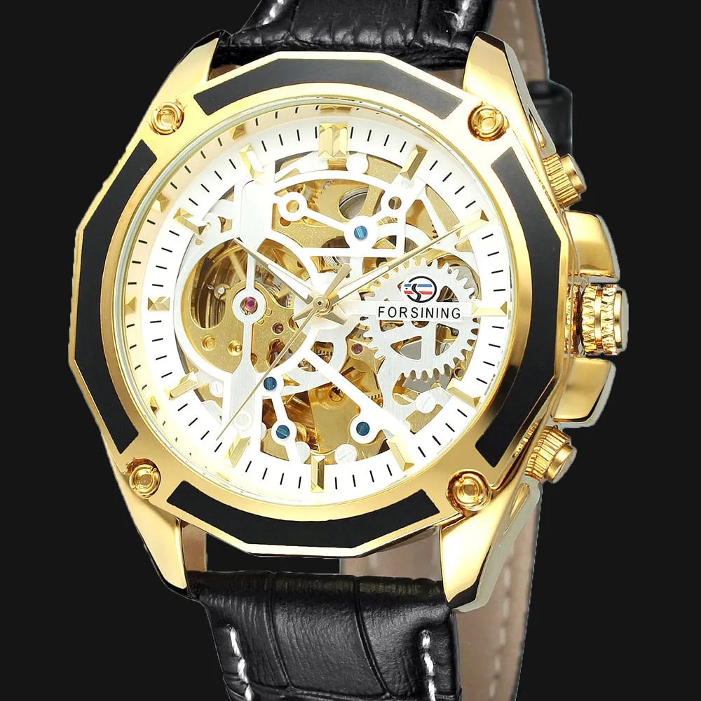 Men's Genuine Leather Skeleton Automatic Mechanical Wristwatch