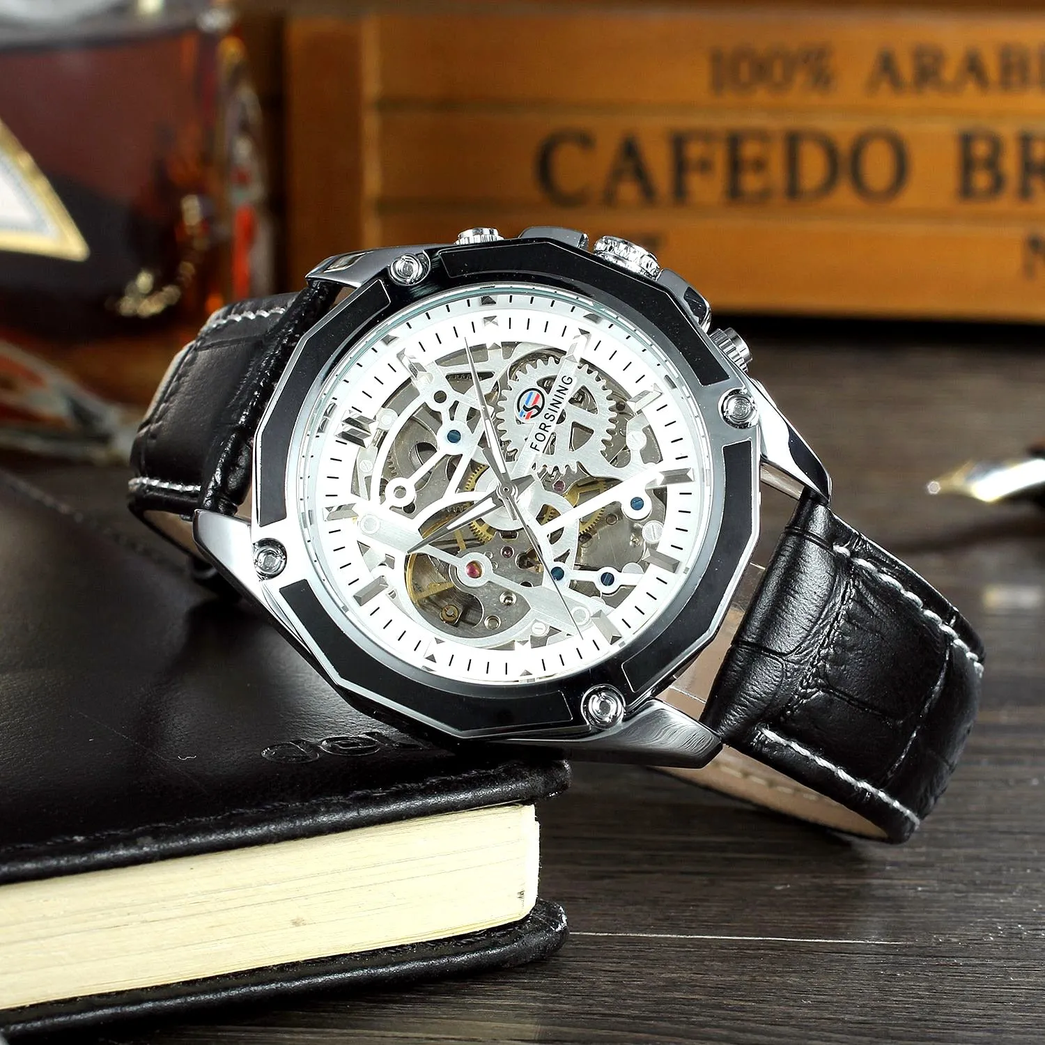 Men's Genuine Leather Skeleton Automatic Mechanical Wristwatch