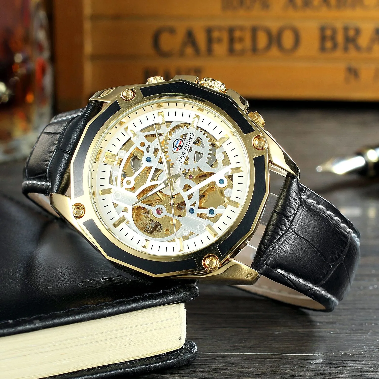 Men's Genuine Leather Skeleton Automatic Mechanical Wristwatch