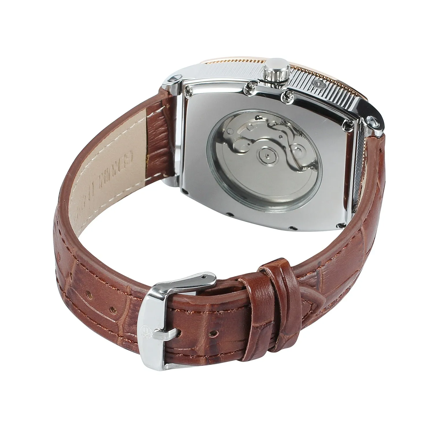 Men's Luxury Square Genuine Leather Automatic Mechanical Wristwatch