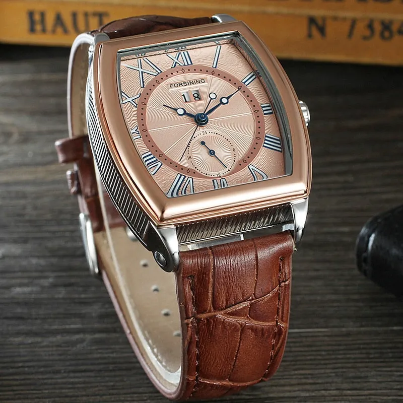 Men's Luxury Square Genuine Leather Automatic Mechanical Wristwatch