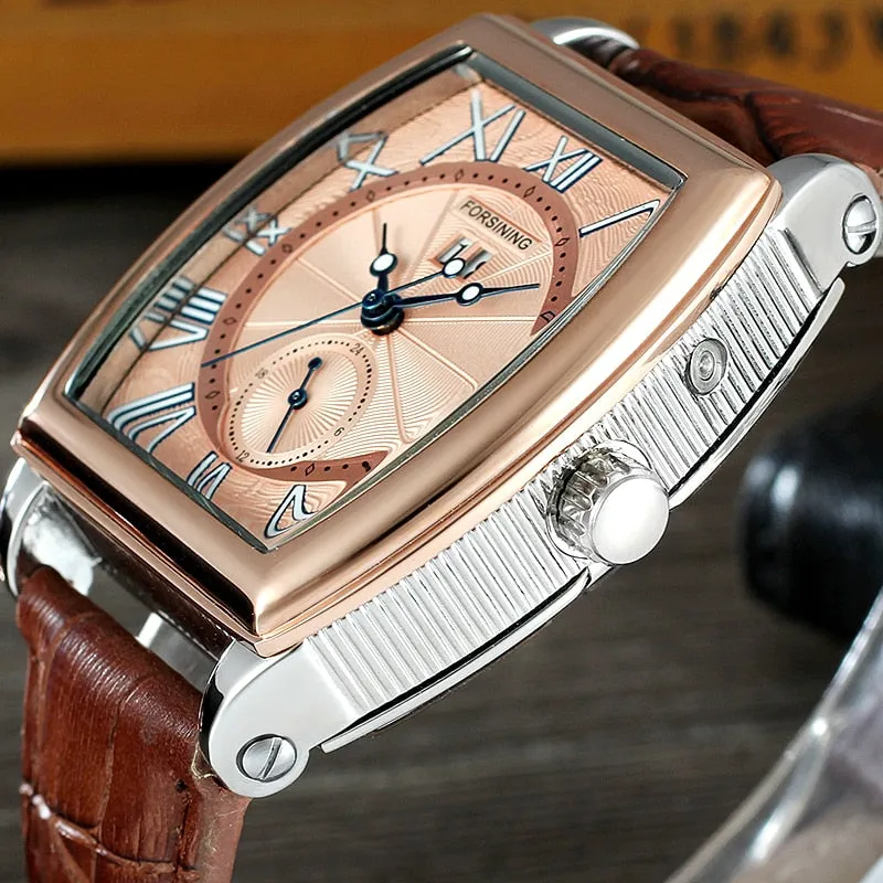 Men's Luxury Square Genuine Leather Automatic Mechanical Wristwatch