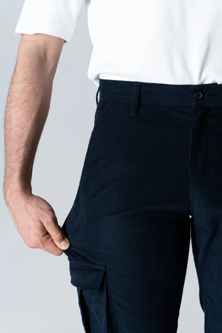 Navy Corduroy Stretch Cargo Pants