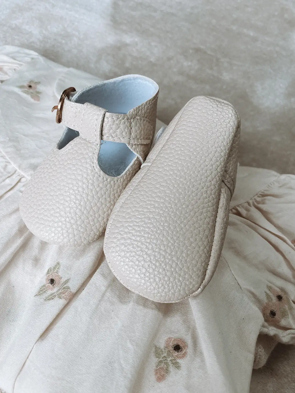 Nude Leatherette Textured Pram Shoes