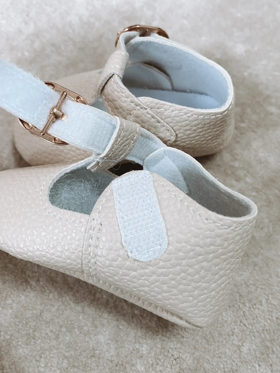 Nude Leatherette Textured Pram Shoes