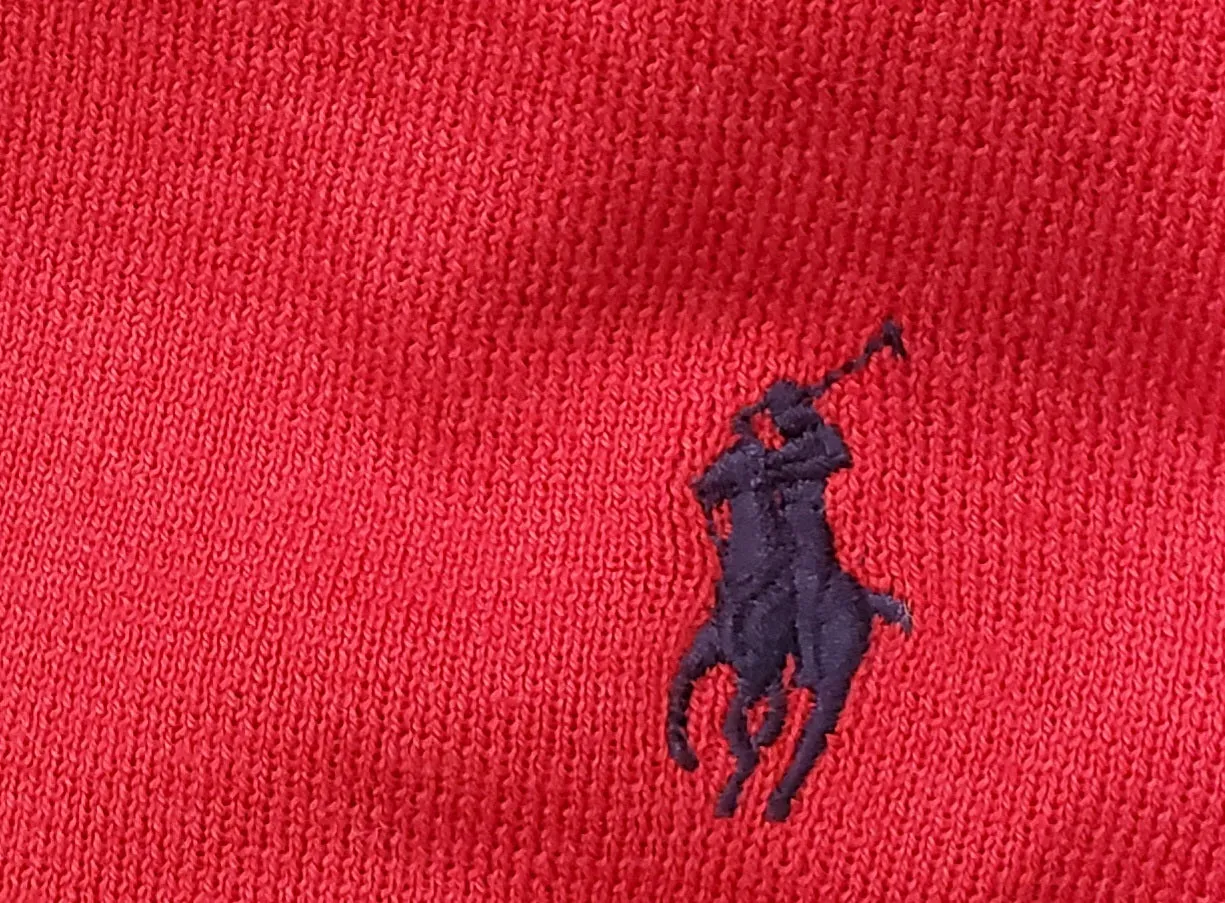 Nwt Polo Ralph Lauren Tudor Red w/Navy Horse V-Neck Cotton Sweater