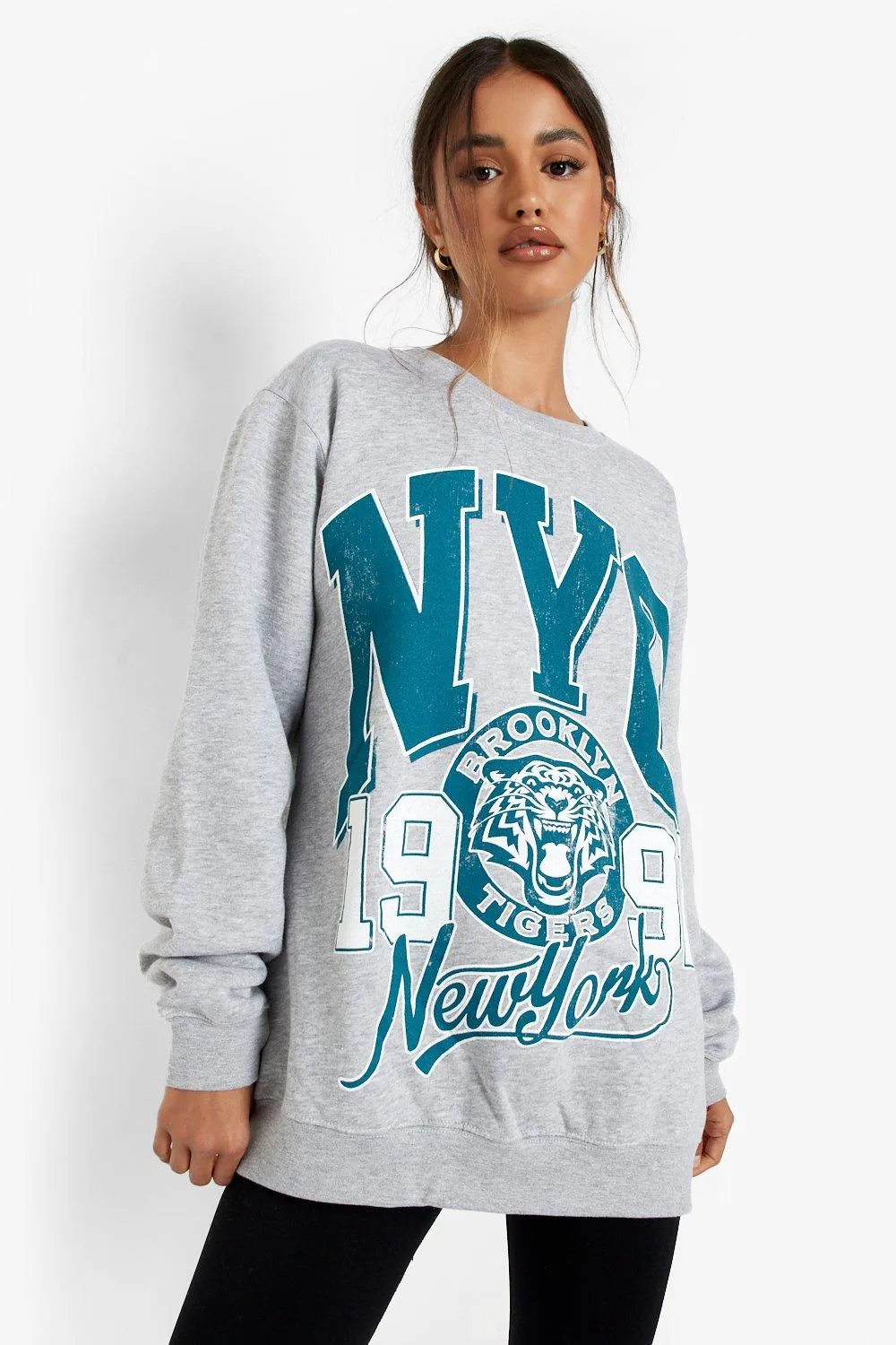 Nyc Varsity Printed Oversized Sweater