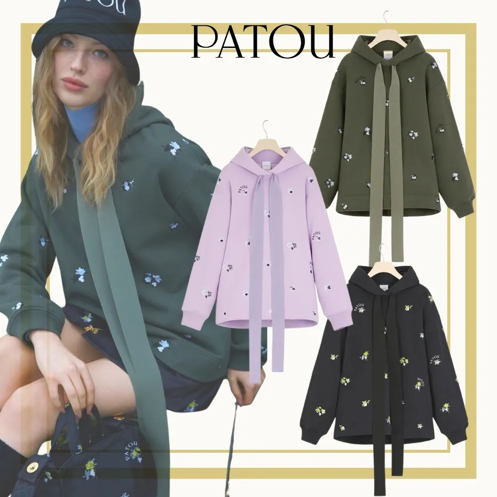 PATOU  |Flower Patterns Sweat Long Sleeves Plain Cotton Medium Logo