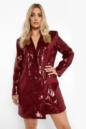 Plus Sequin Button Blazer Dress