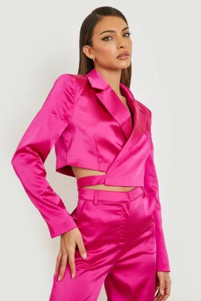 Premium Satin Wrapped Crop Blazer