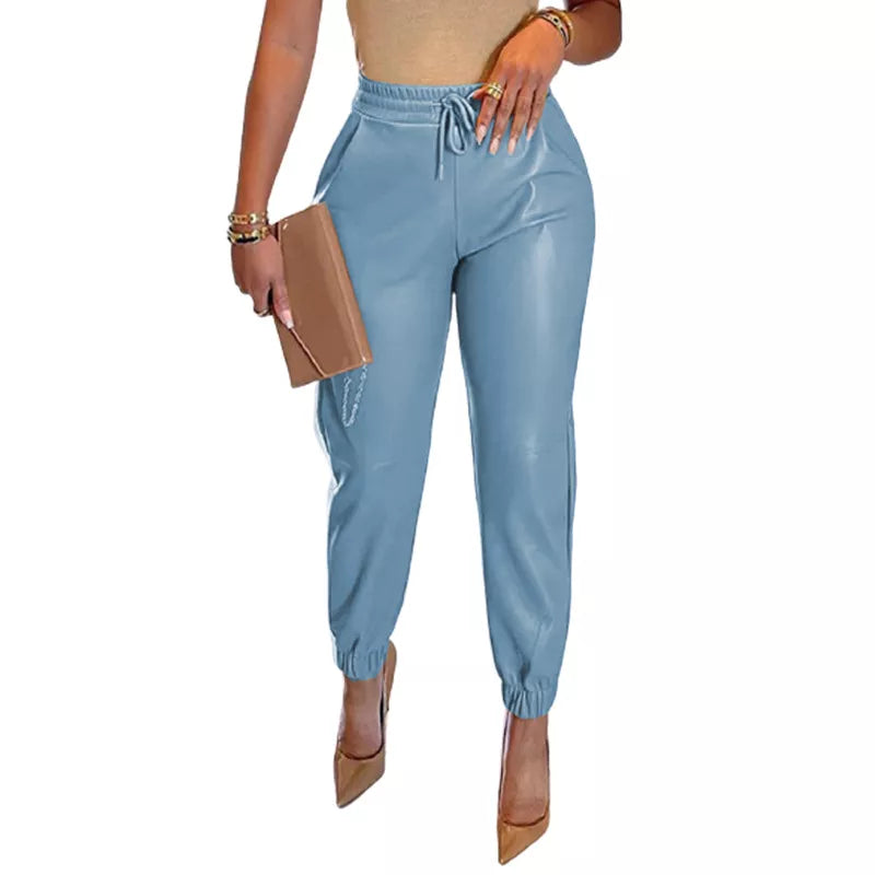 PU Elegant Office Casual Loose Harem Leather Pants