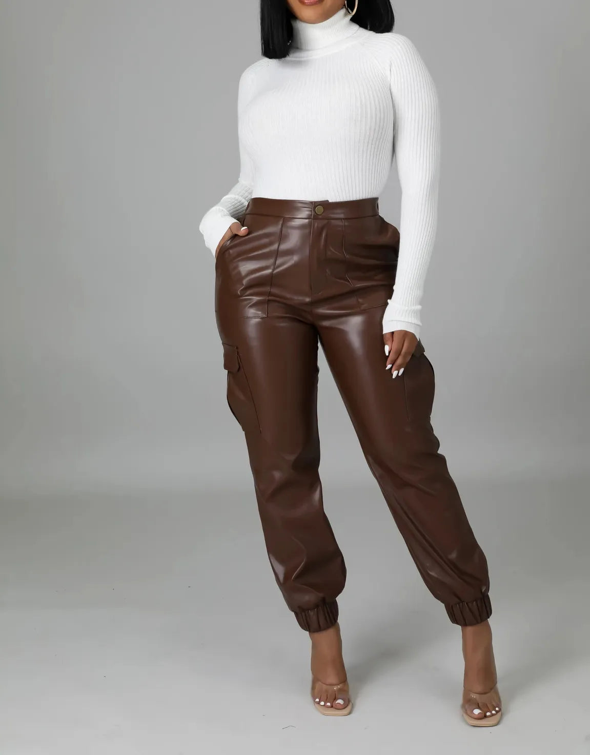 PU Elegant Office Casual Loose Harem Leather Pants