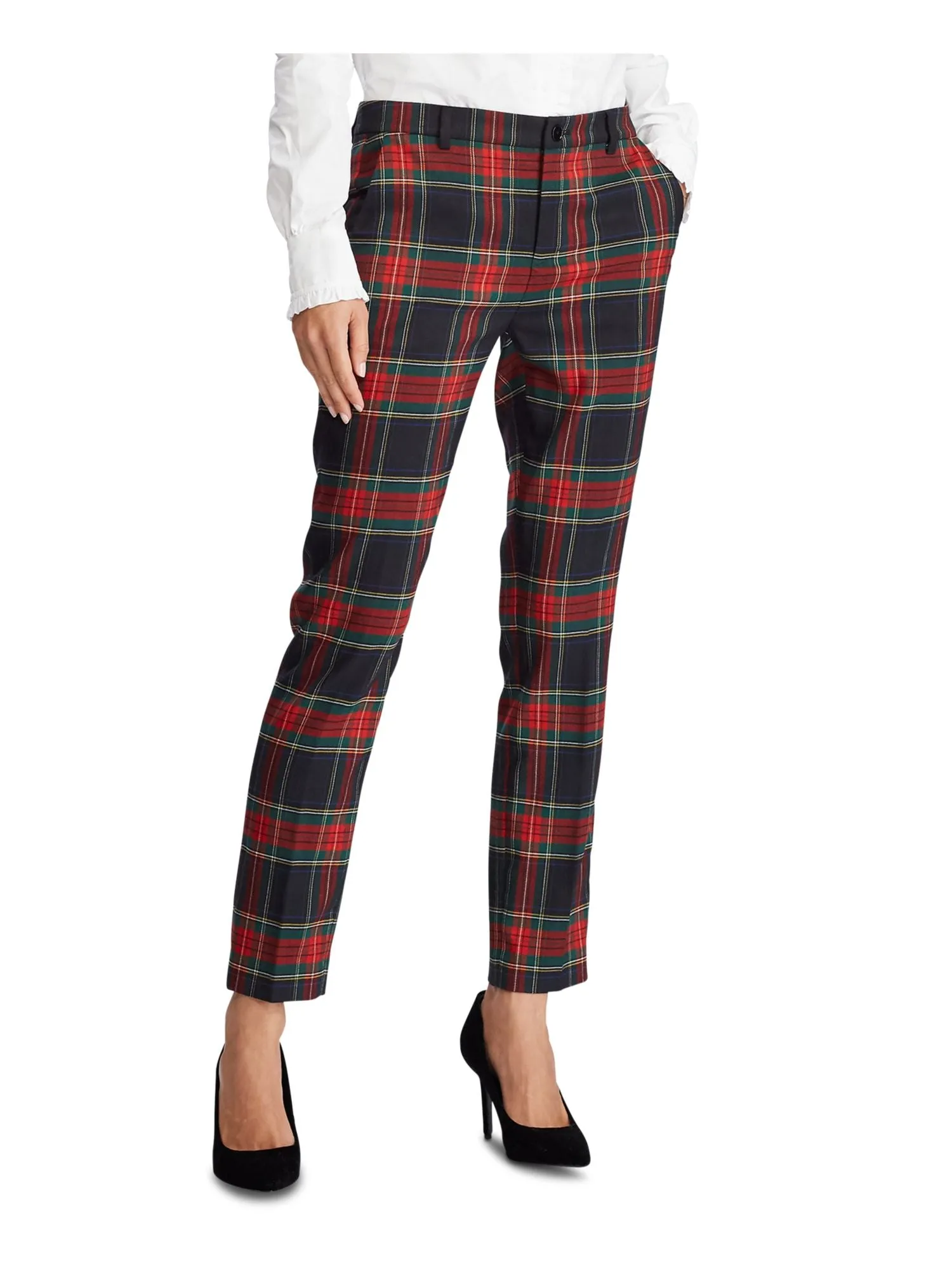 Ralph Lauren Women's Plaid Straight Leg Wear To Work Pants Red Size 6