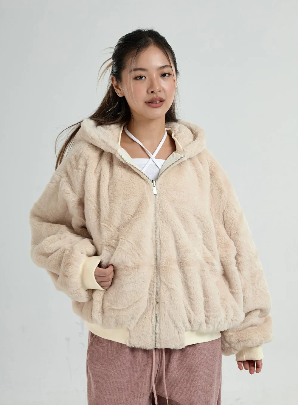 Reversible Hooded Soft Fur Zipper Jumper Jacket CO25