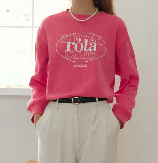 rolarola  |Crew Neck Long Sleeves Plain Cotton Medium Logo