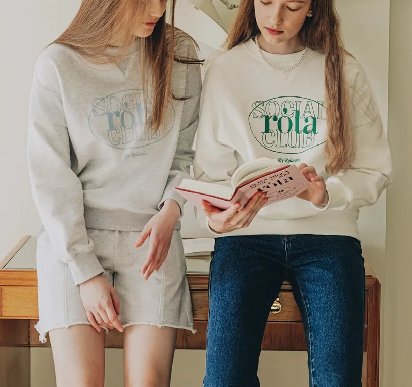 rolarola  |Crew Neck Long Sleeves Plain Cotton Medium Logo