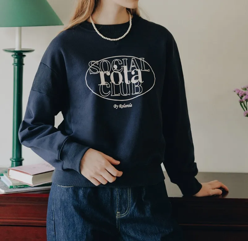 rolarola  |Crew Neck Long Sleeves Plain Cotton Medium Logo