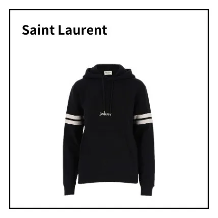 Saint Laurent  |Unisex Long Sleeves Cotton Oversized Logo