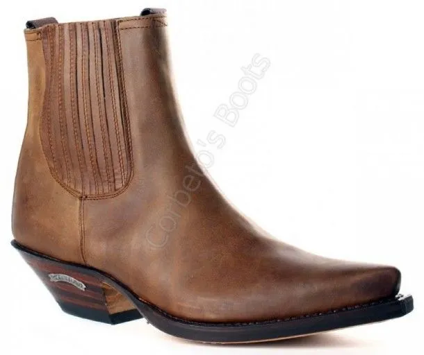 Sendra Boots mens fine toe brown leather ankle cowboy boots