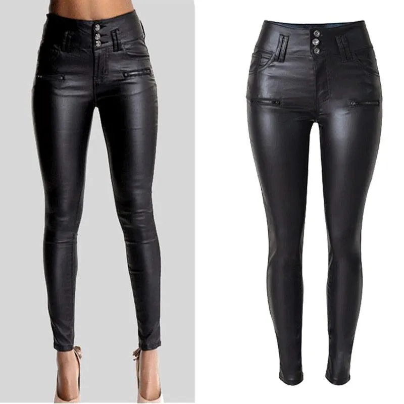 Sexy Hip Push-Up PU Leather Skinny Pencil Pants for Women - Stretchy and Form-Fitting Design