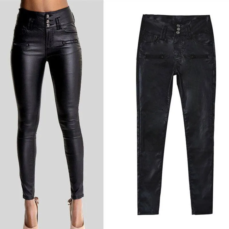 Sexy Hip Push-Up PU Leather Skinny Pencil Pants for Women - Stretchy and Form-Fitting Design