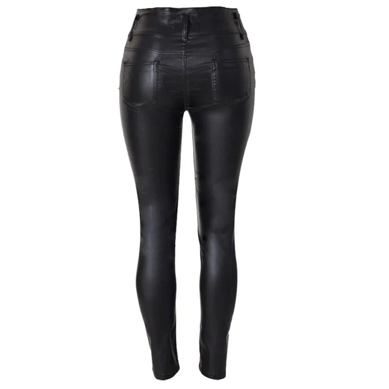 Sexy Hip Push-Up PU Leather Skinny Pencil Pants for Women - Stretchy and Form-Fitting Design