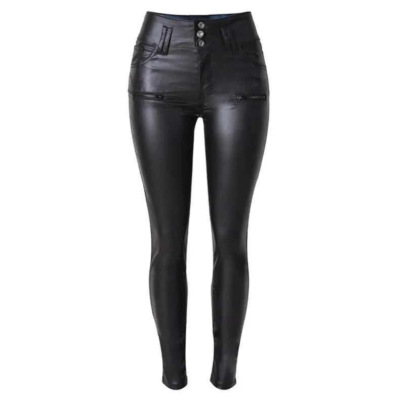 Sexy Hip Push-Up PU Leather Skinny Pencil Pants for Women - Stretchy and Form-Fitting Design