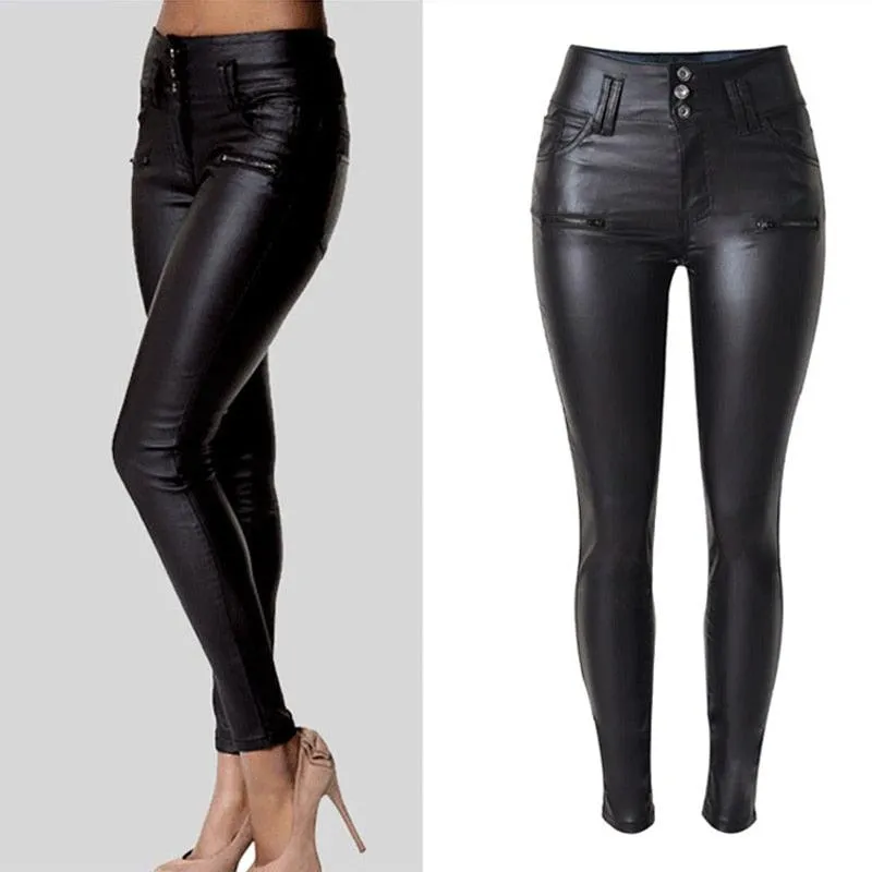 Sexy Hip Push-Up PU Leather Skinny Pencil Pants for Women - Stretchy and Form-Fitting Design