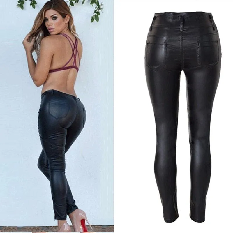 Sexy Hip Push-Up PU Leather Skinny Pencil Pants for Women - Stretchy and Form-Fitting Design