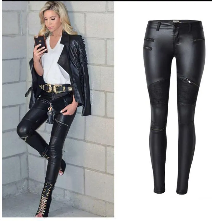 Sexy Hip Push-Up PU Leather Skinny Pencil Pants for Women - Stretchy and Form-Fitting Design