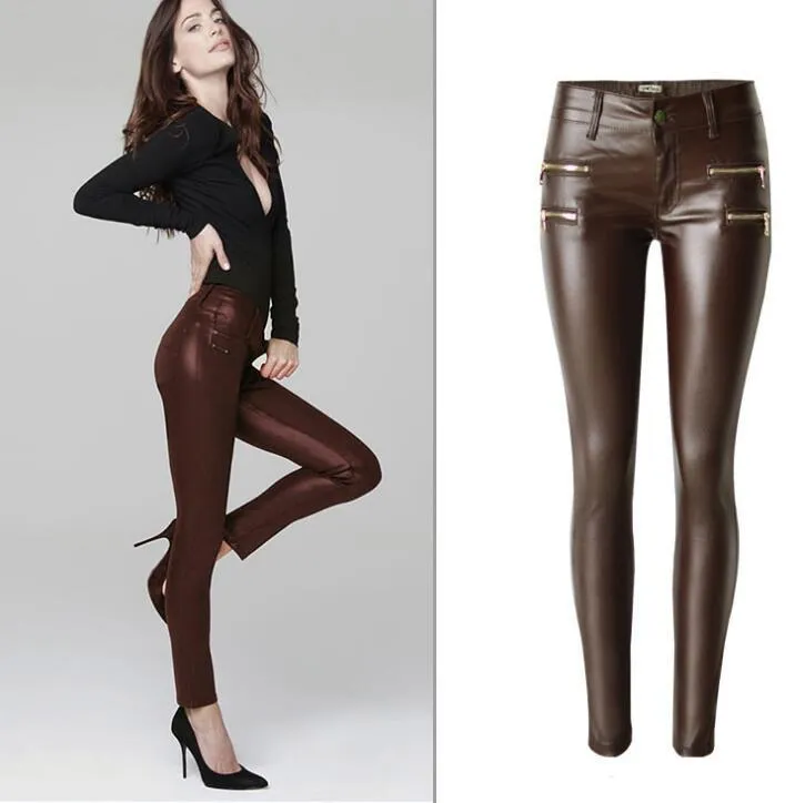 Sexy Hip Push-Up PU Leather Skinny Pencil Pants for Women - Stretchy and Form-Fitting Design