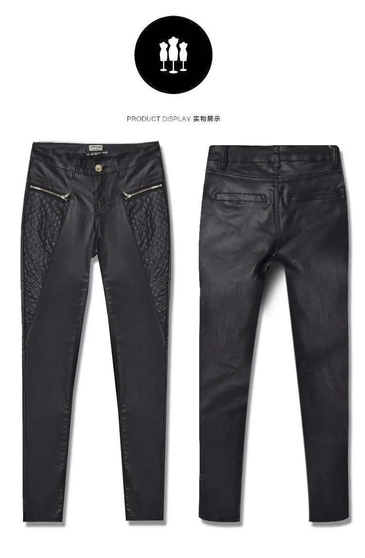 Sexy Low-Waisted Faux Leather Skinny Pants - Coated in Black PU with Stretch for Comfortable Fit