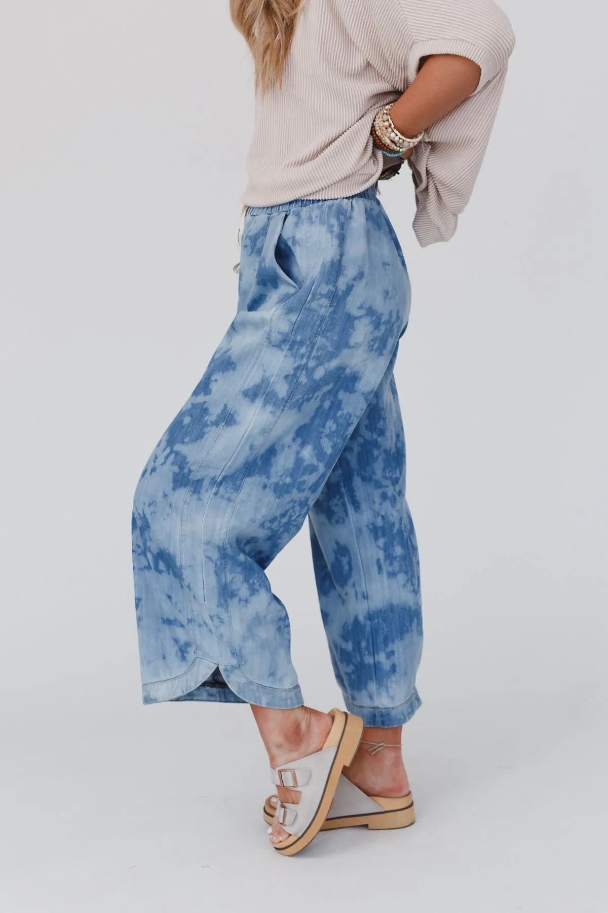 So Comfy Wide Leg Denim Pant - Bleach Dye Denim