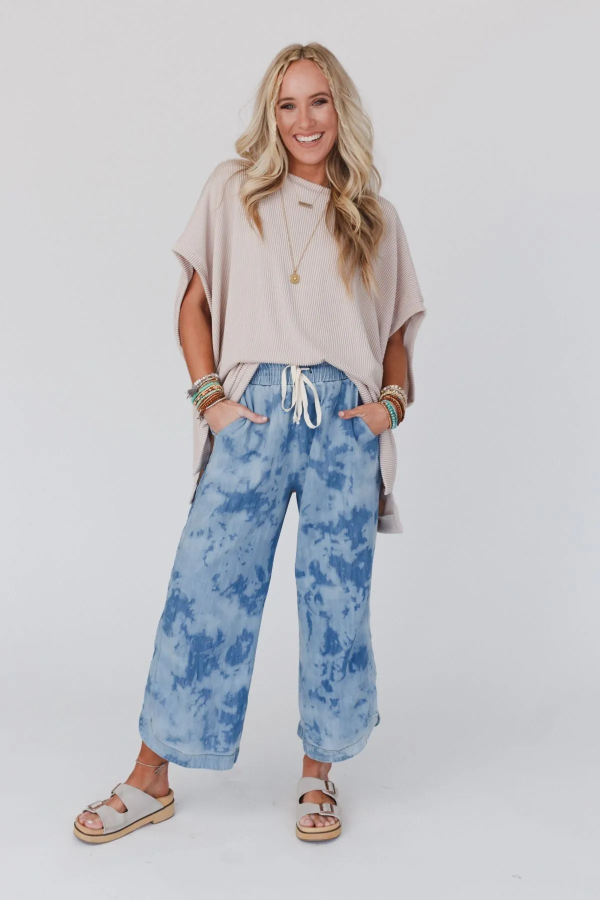 So Comfy Wide Leg Denim Pant - Bleach Dye Denim