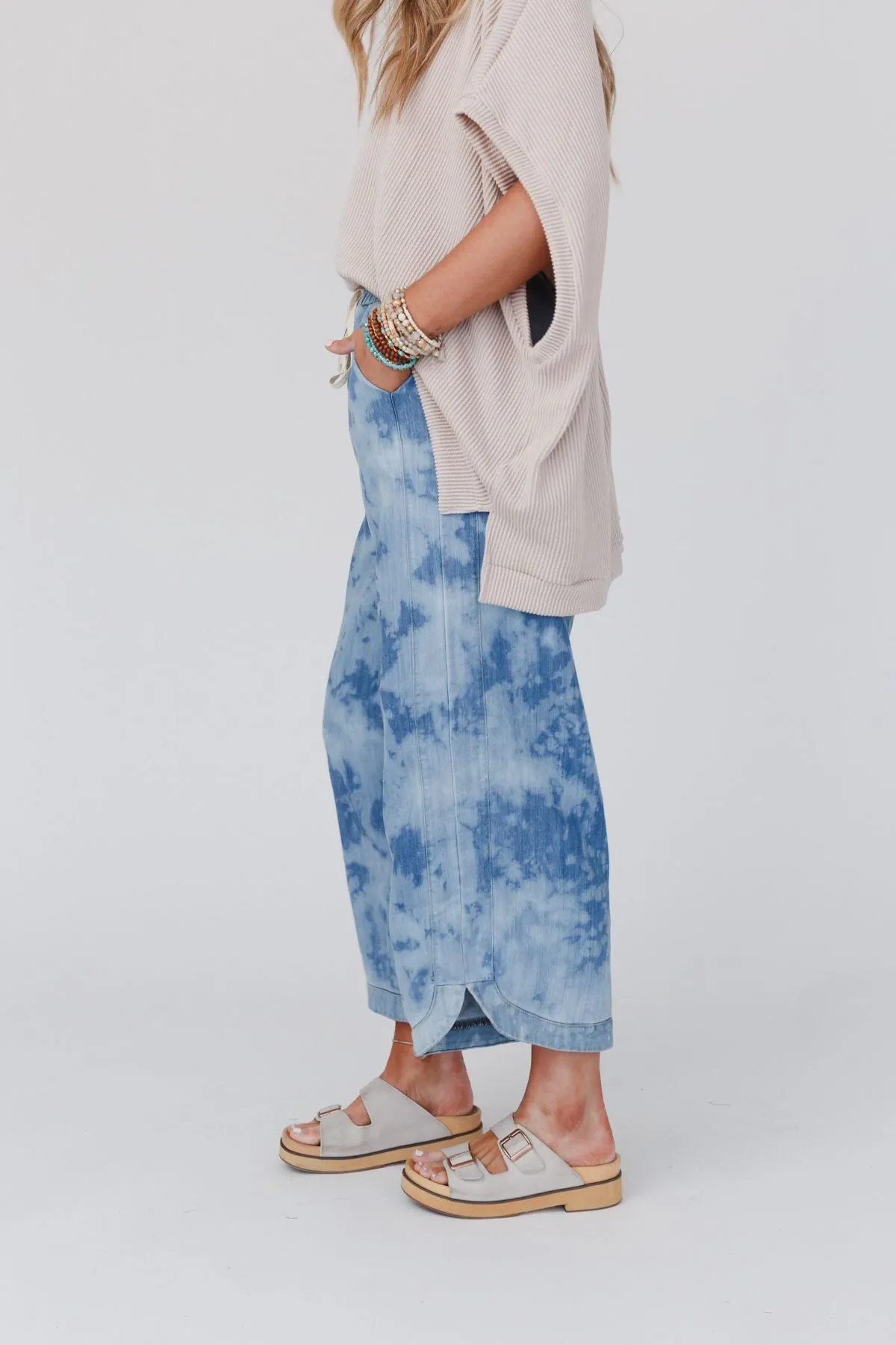 So Comfy Wide Leg Denim Pant - Bleach Dye Denim