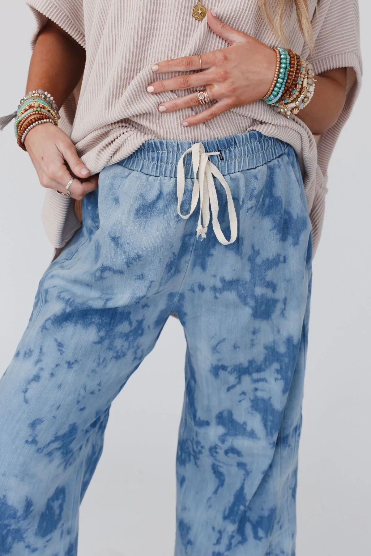 So Comfy Wide Leg Denim Pant - Bleach Dye Denim