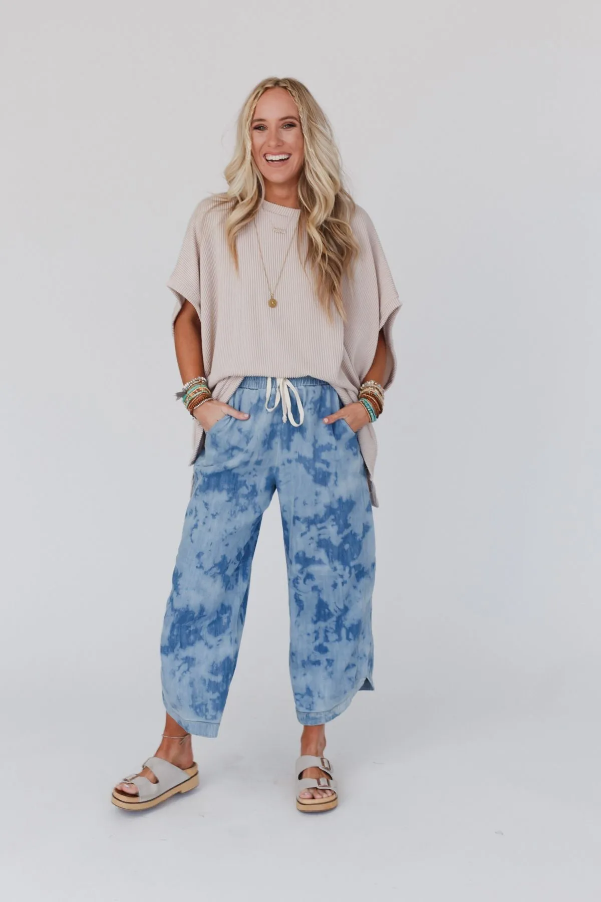 So Comfy Wide Leg Denim Pant - Bleach Dye Denim