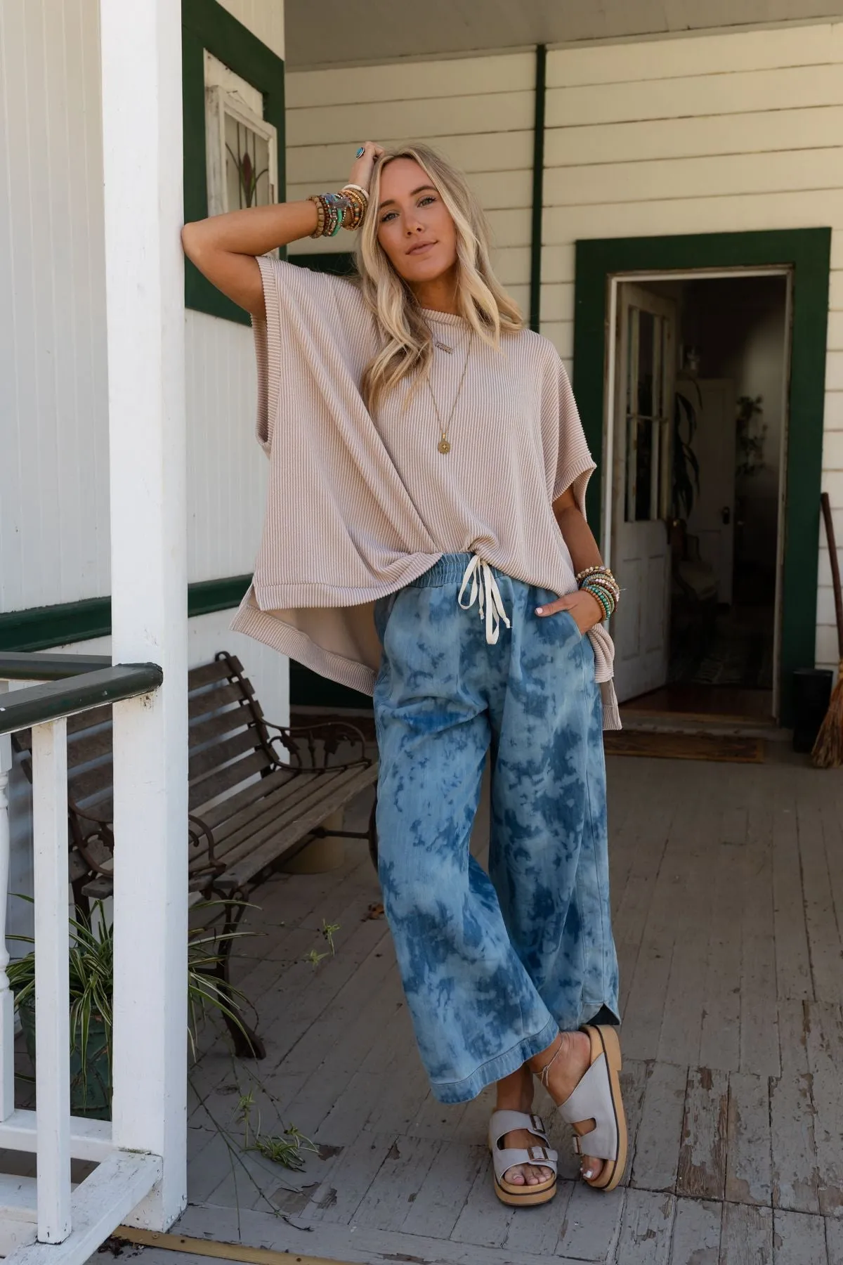 So Comfy Wide Leg Denim Pant - Bleach Dye Denim