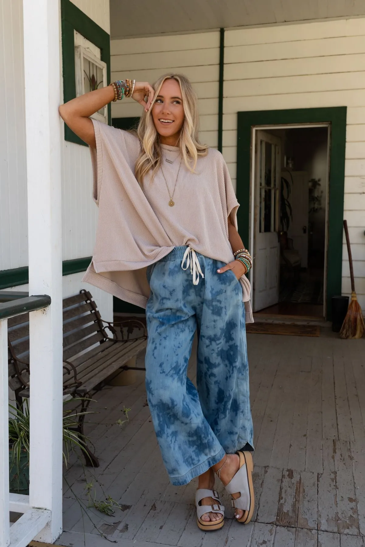 So Comfy Wide Leg Denim Pant - Bleach Dye Denim