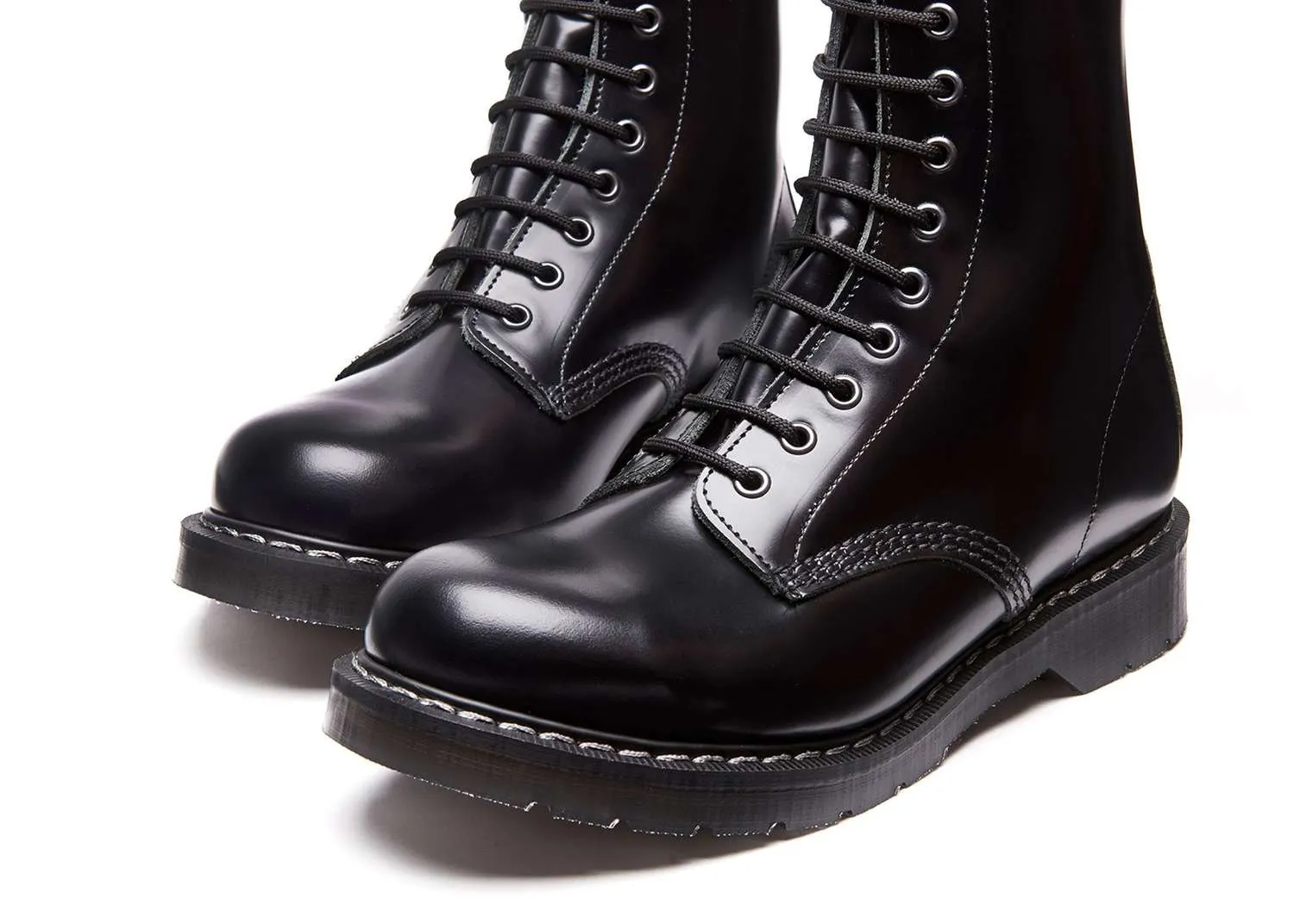 Solovair - Black Hi-Shine 8 Eye Derby Boot | Dark Ages