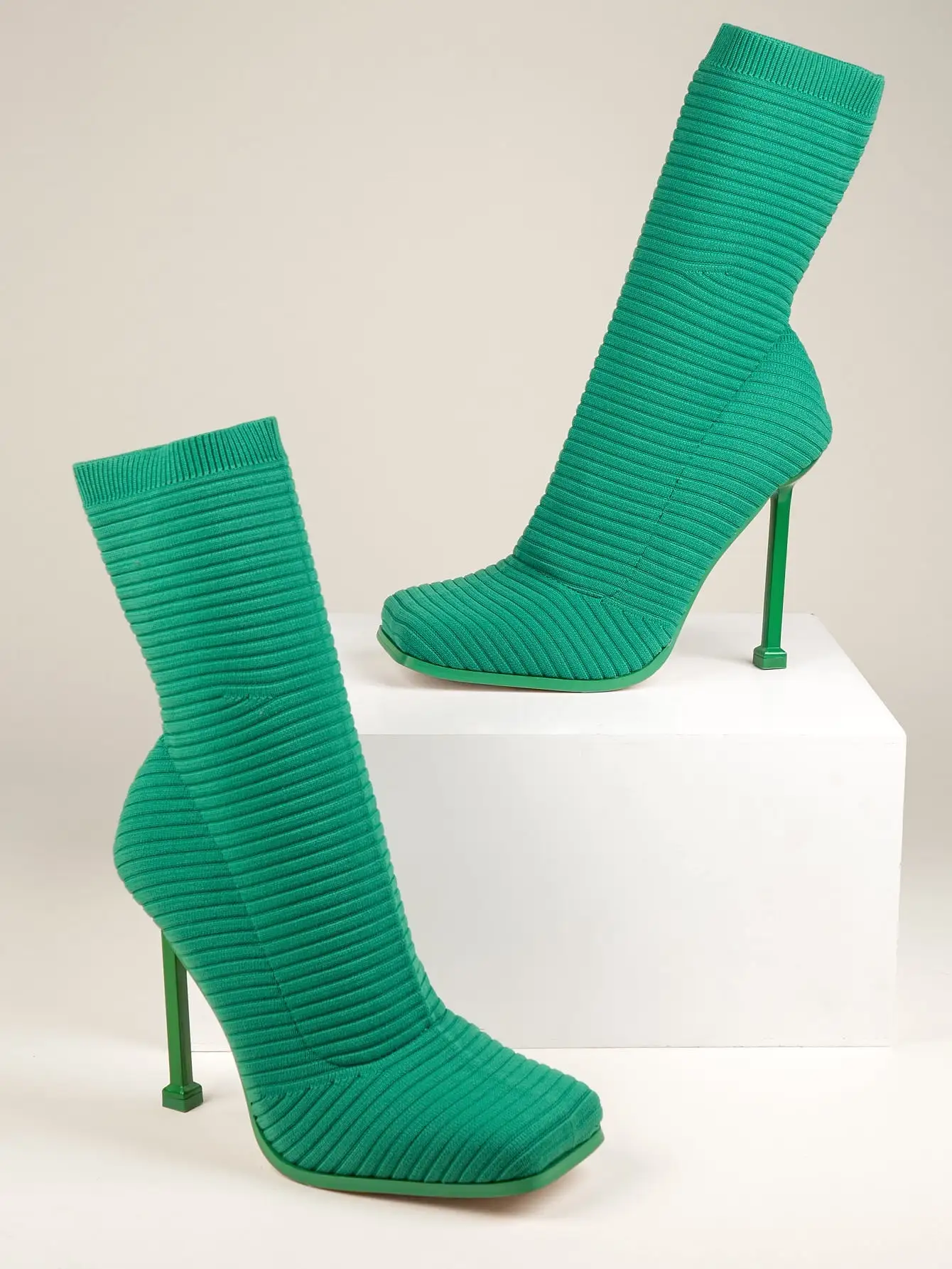 Square Toe Textured Stiletto Booties