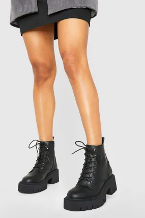 Tab Detail Chunky Lace Up Combat Boots