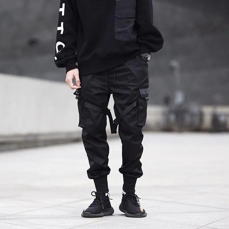 Techwear Tactical Cargo Pants with Ribbon Detailing