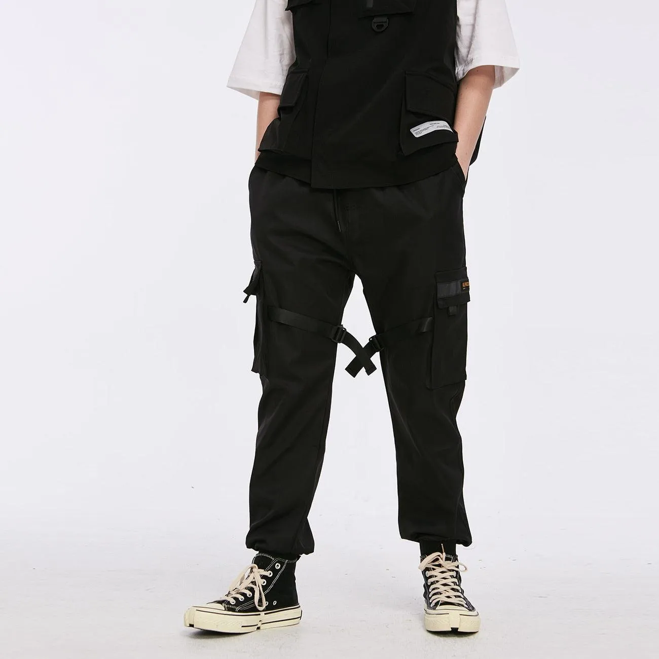 Techwear Tactical Cargo Pants with Ribbon Detailing