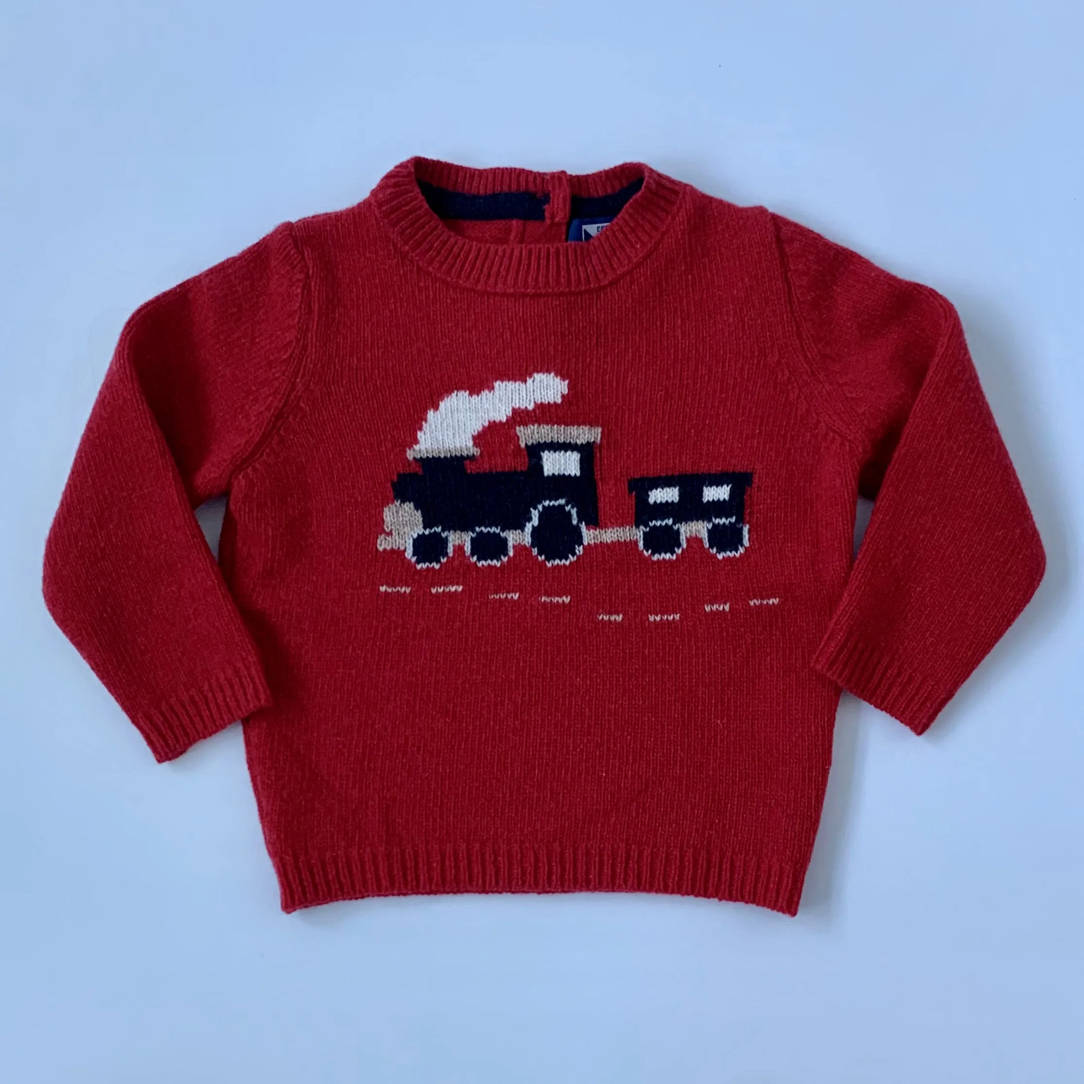 Thomas Brown Red Wool Mix Jumper With Train Motif: 12-18 Months